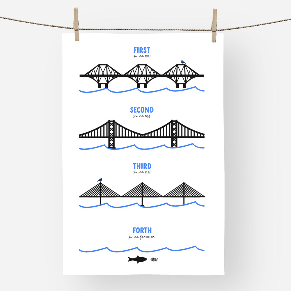 Forth Bridges Tea Towel - white