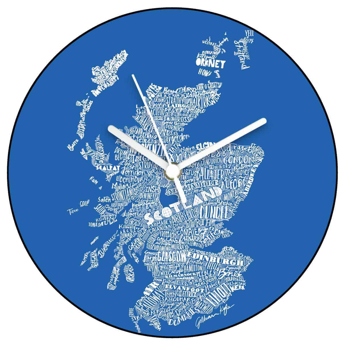 gillian-kyle-scottish-wall-clocks-scotland-map-wall-clock-saltire-scotland-flag-colours
