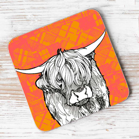 tartan-animals-cow-single-coaster-gilliankyle