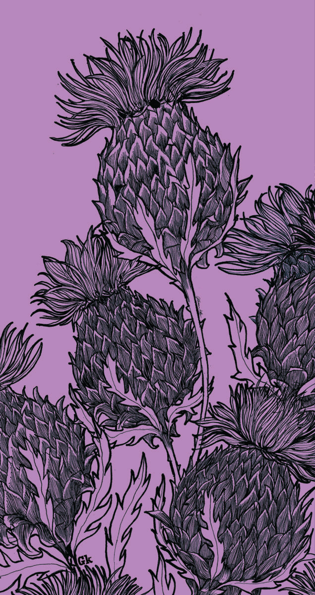 Black Thistle Lilac Beach Towel