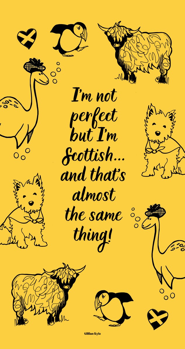 Perfectly Scottish Character Graphic Yellow Beach Towel