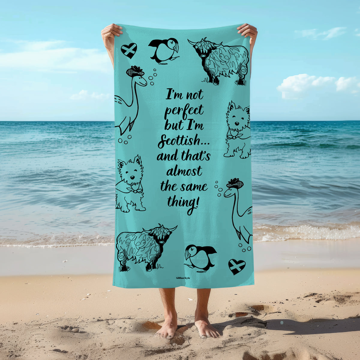 Perfectly Scottish Characters Beach Towel - green