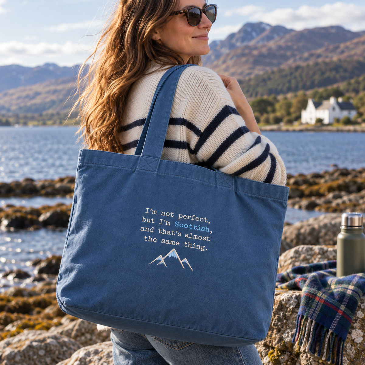 Perfectly Scottish Embroidered Denim Shopper