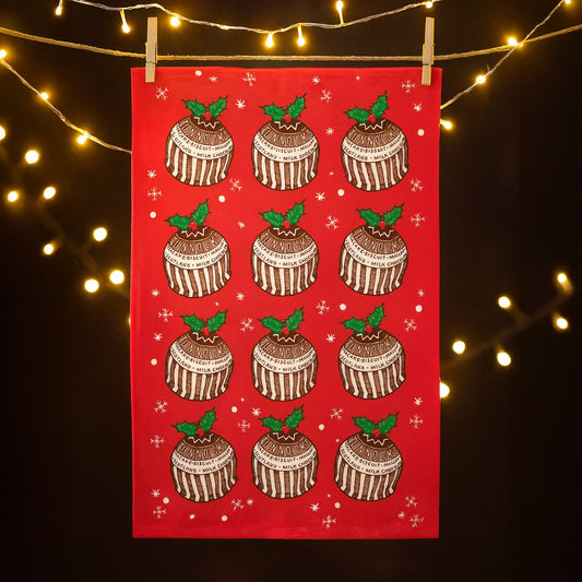 Tea Cake Christmas Pudding Tea Towel