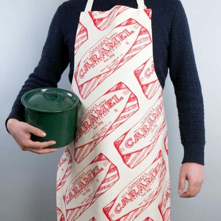 Kitchen Apron with Tunnock's Caramel Wafer Repeat illustration by Gillian Kyle