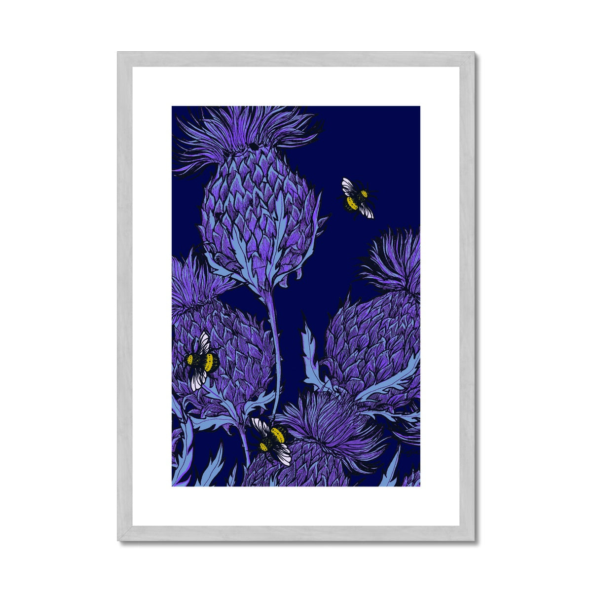 Midnight Thistle Antique Framed & Mounted Print
