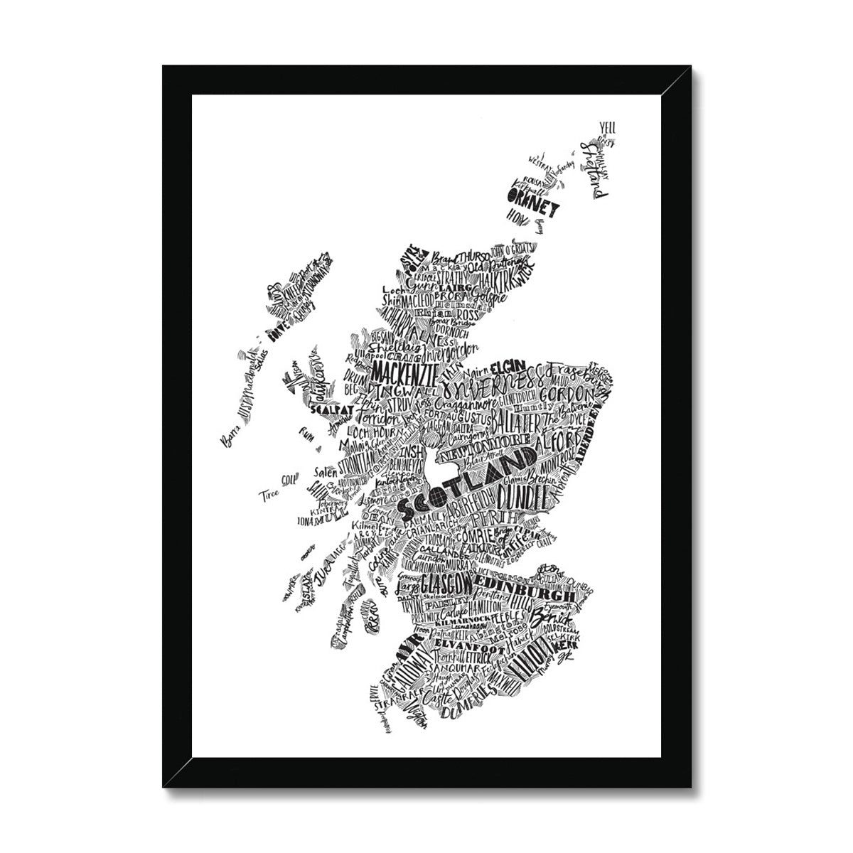 Mapped Out Monochrome Framed Print