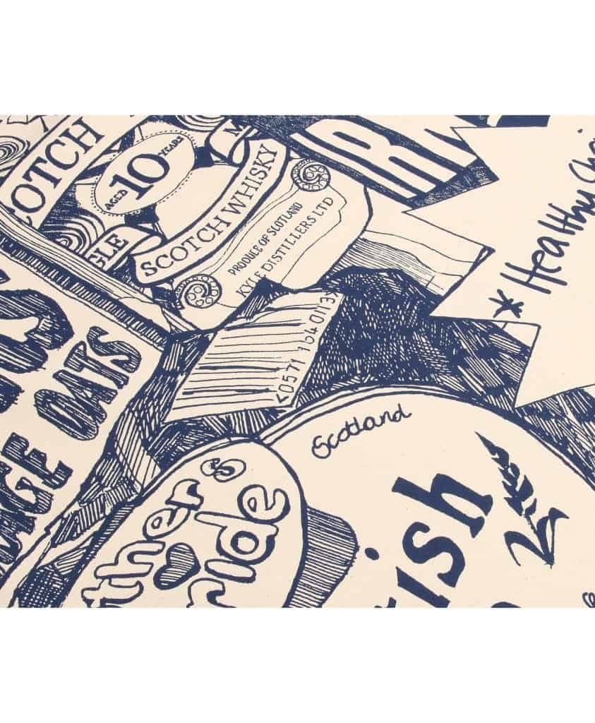 Kitchen Tea Towel with Scottish Breakfast illustration by Gillian Kyle (zoom)