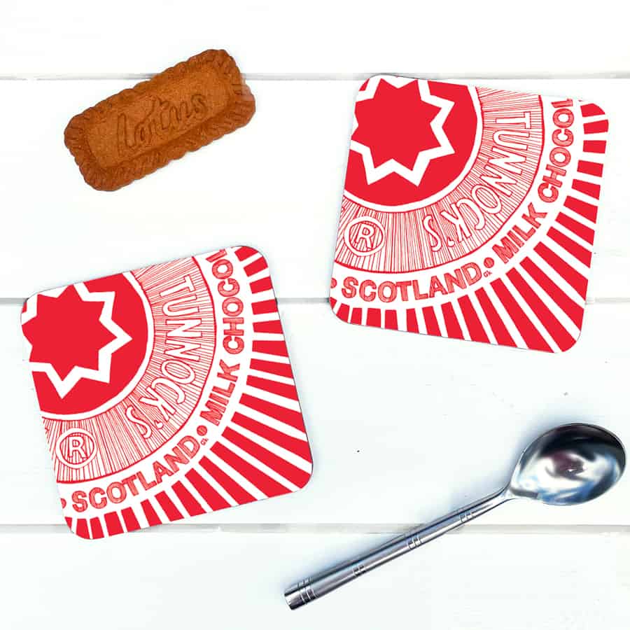 Tea Cake Rapper Tunnock's Tea Cake Wrapper Individual Coaster by artist Gillian Kyle ...