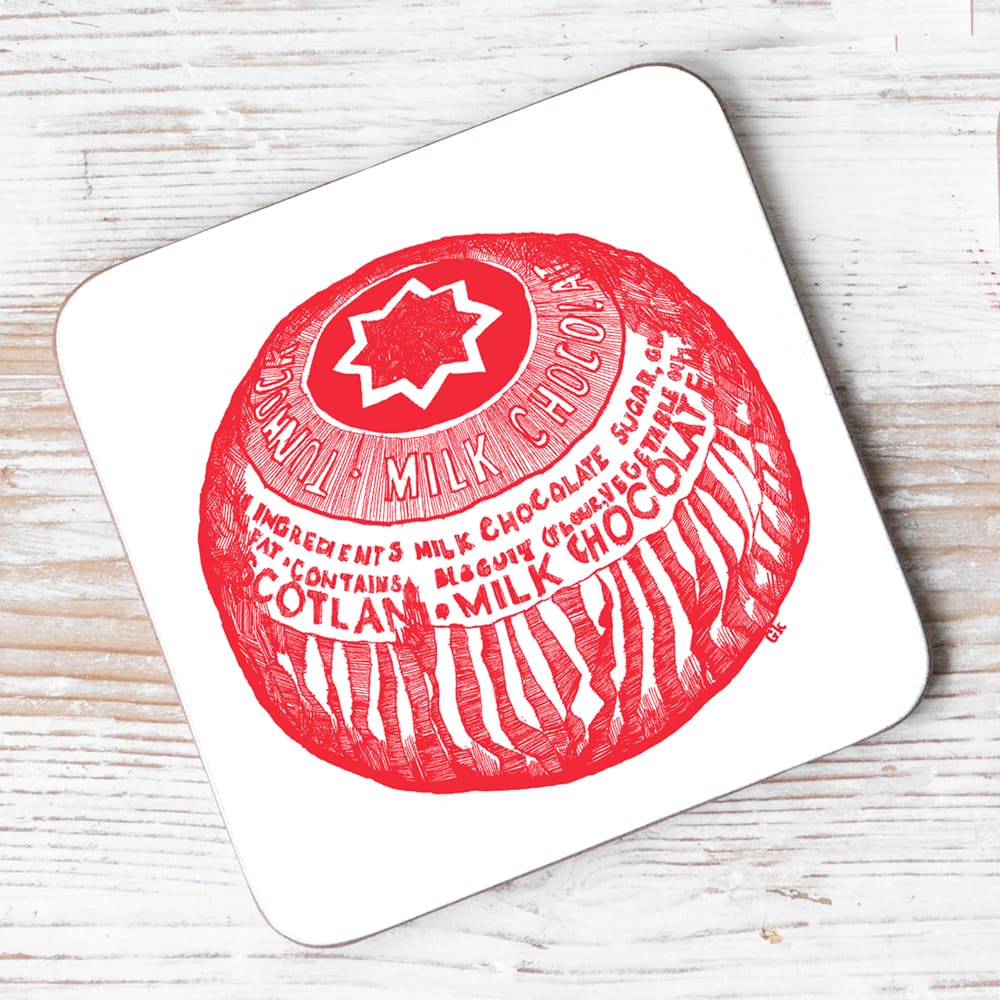 Tea Cake Rapper Tunnock's Tea Cake Wrapper Individual Coaster by artist Gillian Kyle ...