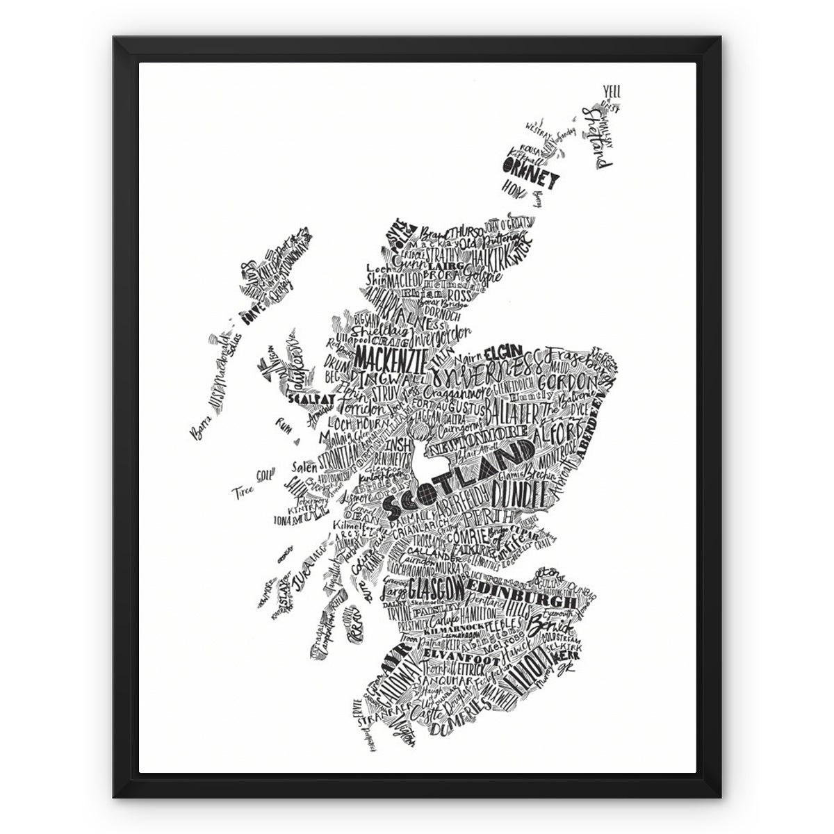 Mapped Out Monochrome Framed Canvas
