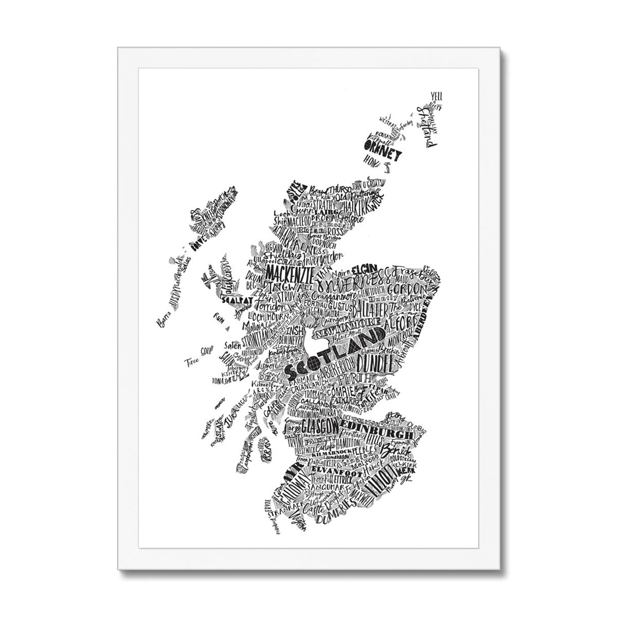 Mapped Out Monochrome Framed Print