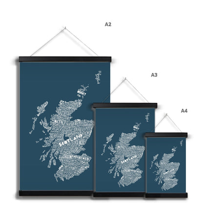 Mapped Out Petrol Blue Fine Art Print with Hanger