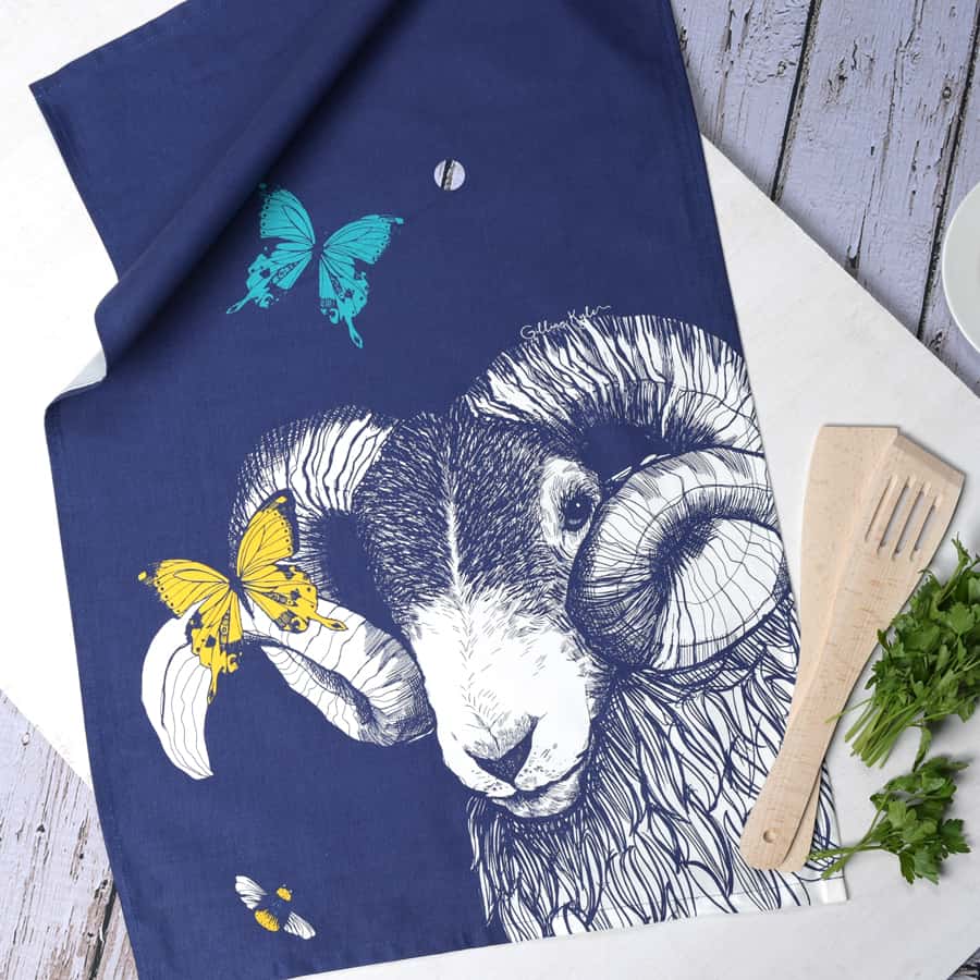ram-butterflies-bees-tea-towel-gillian-kyle