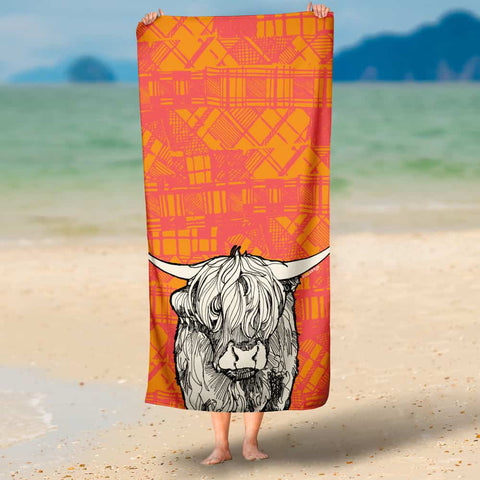 tartan-highland-cow-orange-scottish-beach-towel-gillian-kyle-2