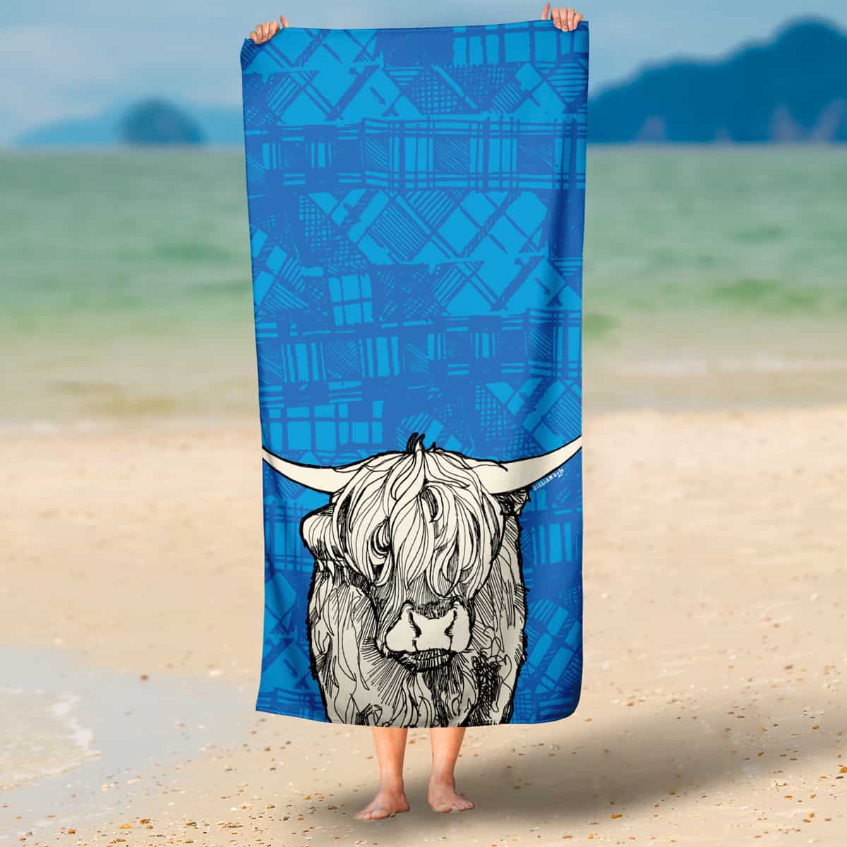 tartan-highland-cow-scottish-beach-towel-gillian-kyle-4