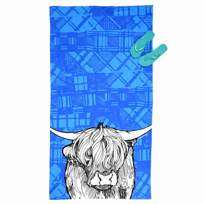 tartan-highland-cow-scottish-beach-towel-gillian-kyle