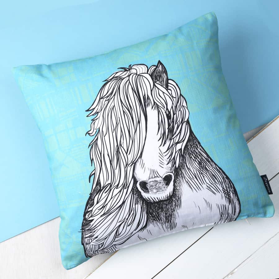 tartan-shetland-pony-cushion-scotland-map-celadon-front-gillian-kyle-scottish-artist-