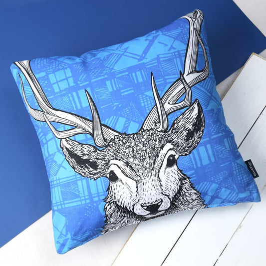 tartan-stag-cushion-scotland-map-celadon-front-gillian-kyle-scottish-artist-