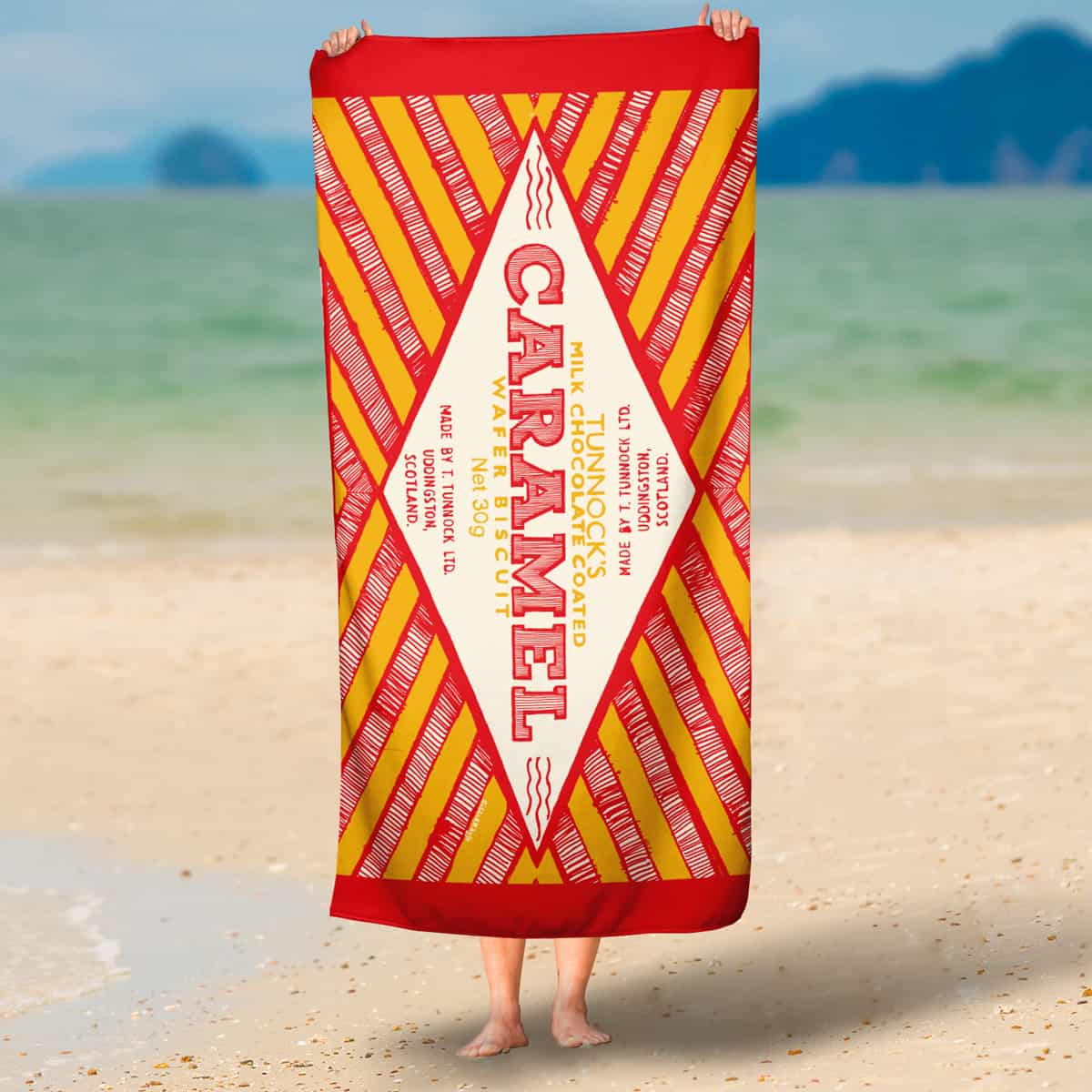 tunnocks-caramel-wafer-scottish-beach-towel-gillian-kyle-3