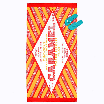 tunnocks-caramel-wafer-scottish-beach-towel-gillian-kyle