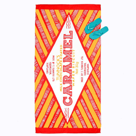 tunnocks-caramel-wafer-scottish-beach-towel-gillian-kyle