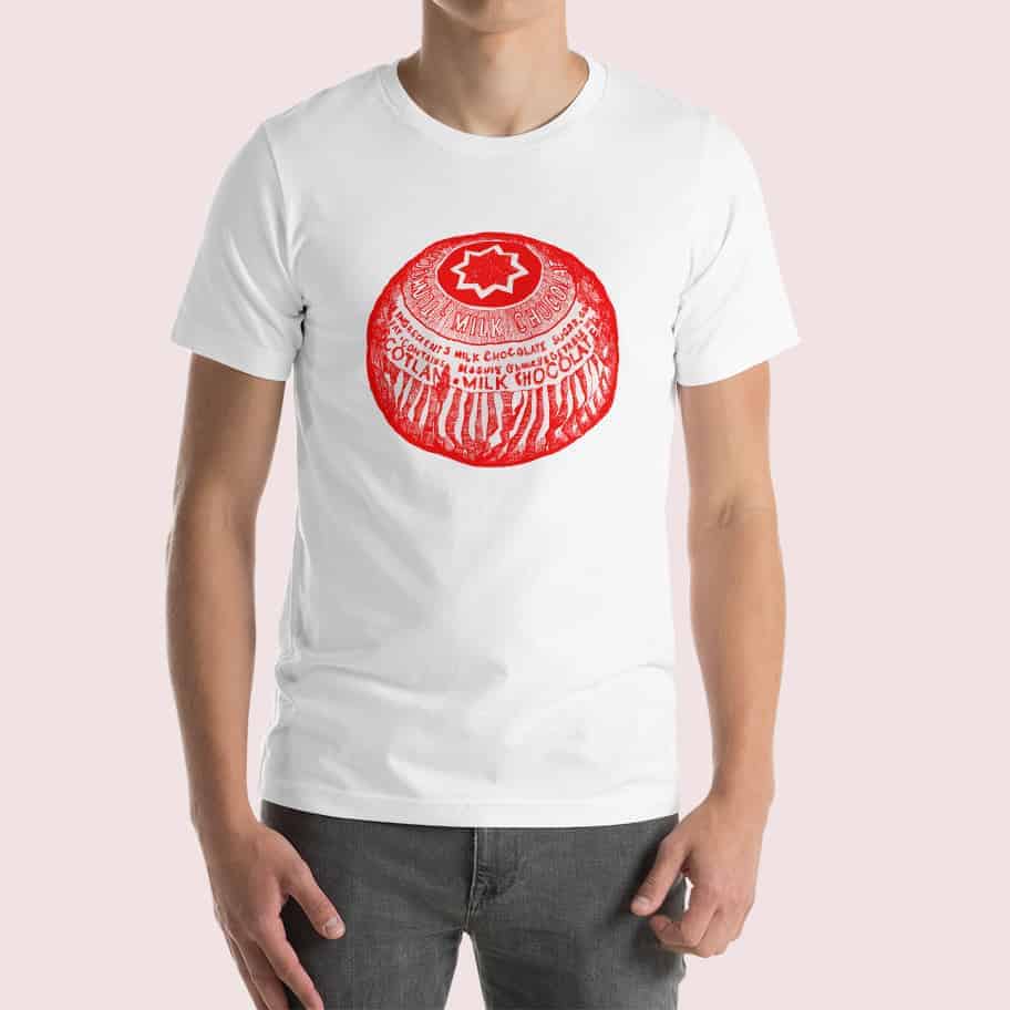 tunnocks-teacake-scottish-t-shirt-red-white-model-2